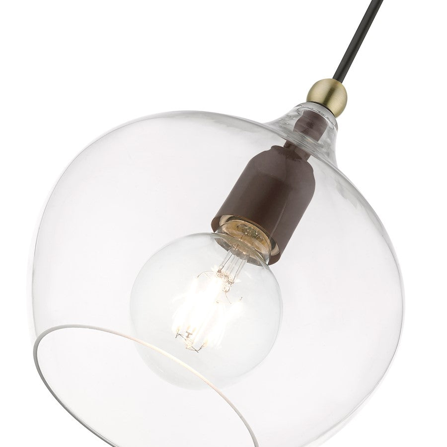 Livex Aldrich 1 Light 15" Pendant, Bronze/Antique Brass Accent/Clear