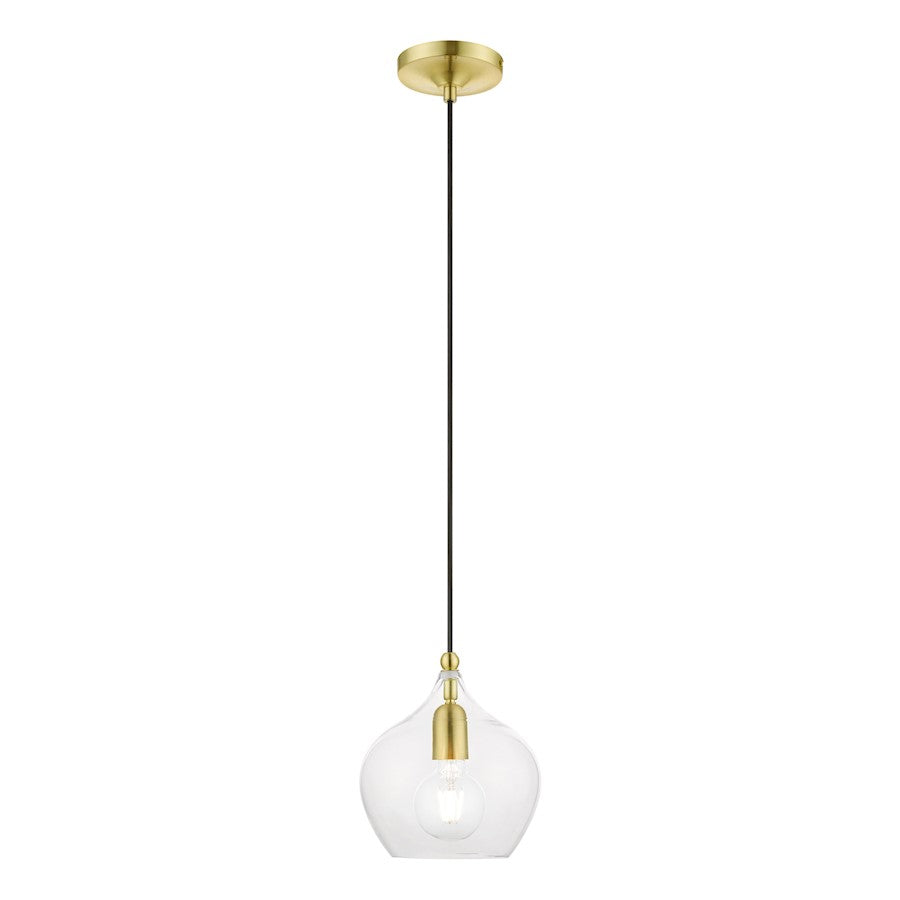 Livex Aldrich 1 Light 15" Pendant, Satin Brass/Polished Brass/Clear