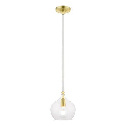 Livex Aldrich 1 Light 15" Pendant, Satin Brass/Polished Brass/Clear