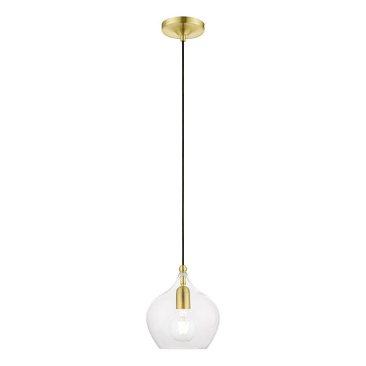 Livex Aldrich 1 Light 15" Pendant, Satin Brass/Polished Brass/Clear