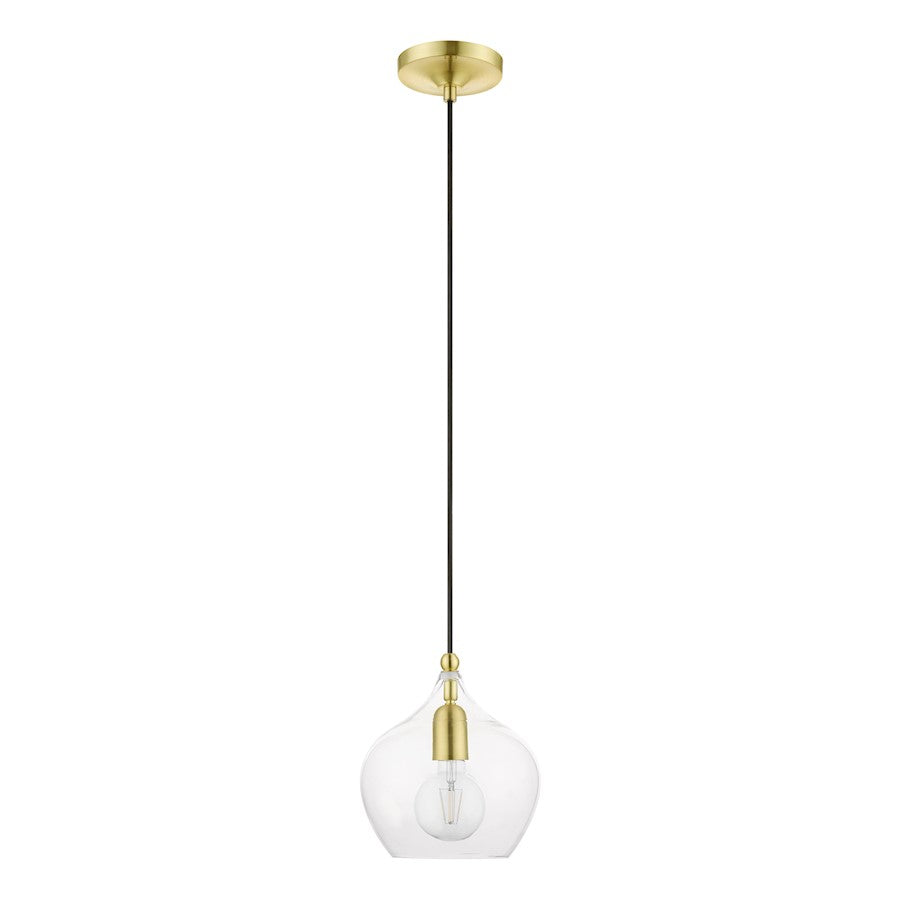 Livex Aldrich 1 Light 15" Pendant, Satin Brass/Polished Brass/Clear