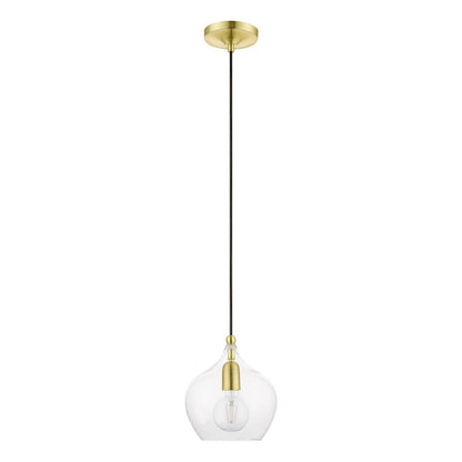 Livex Aldrich 1 Light 15" Pendant, Satin Brass/Polished Brass/Clear