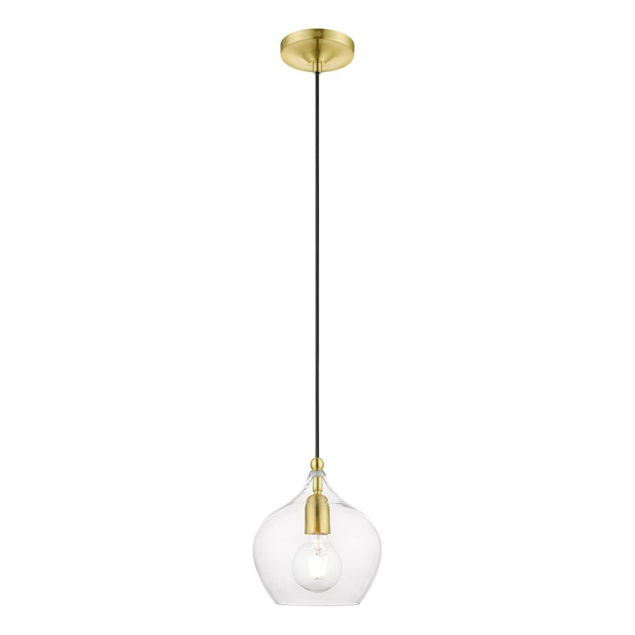 Livex Aldrich 1 Light 15" Pendant, Satin Brass/Polished Brass/Clear