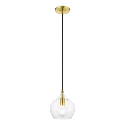 Livex Aldrich 1 Light 15" Pendant, Satin Brass/Polished Brass/Clear