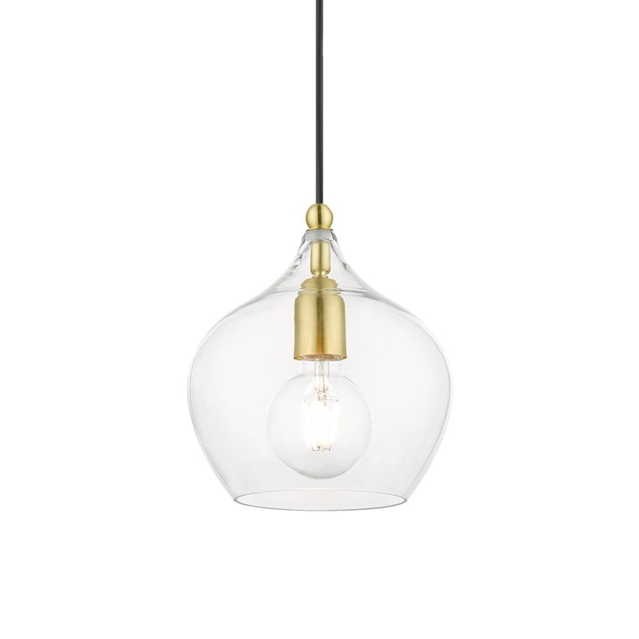 Livex Aldrich 1 Light 15" Pendant, Satin Brass/Polished Brass/Clear