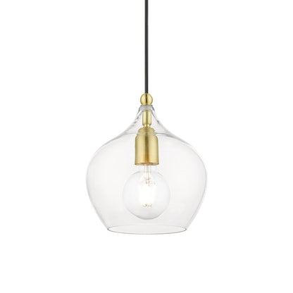 Livex Aldrich 1 Light 15" Pendant, Satin Brass/Polished Brass/Clear