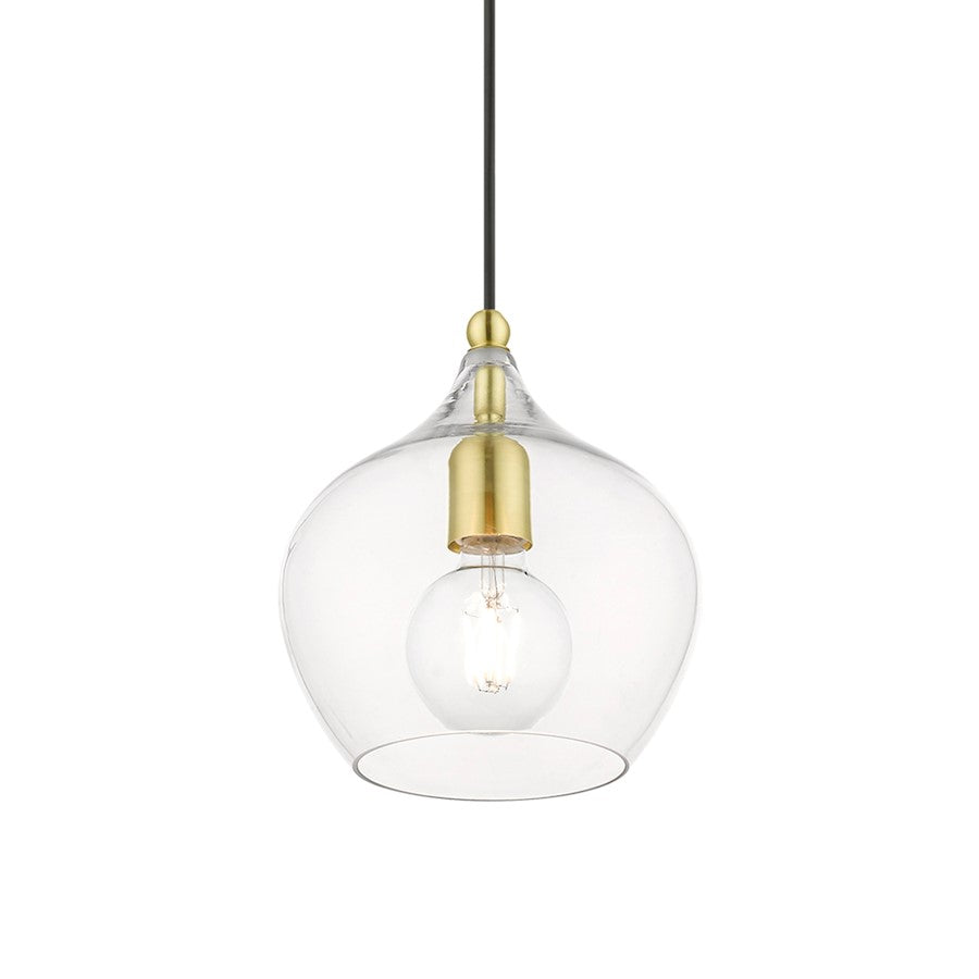 Livex Aldrich 1 Light 15" Pendant, Satin Brass/Polished Brass/Clear