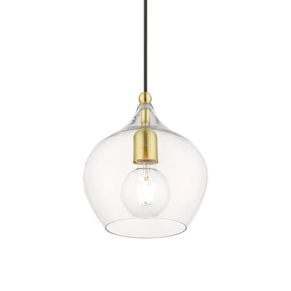 Livex Aldrich 1 Light 15" Pendant, Satin Brass/Polished Brass/Clear
