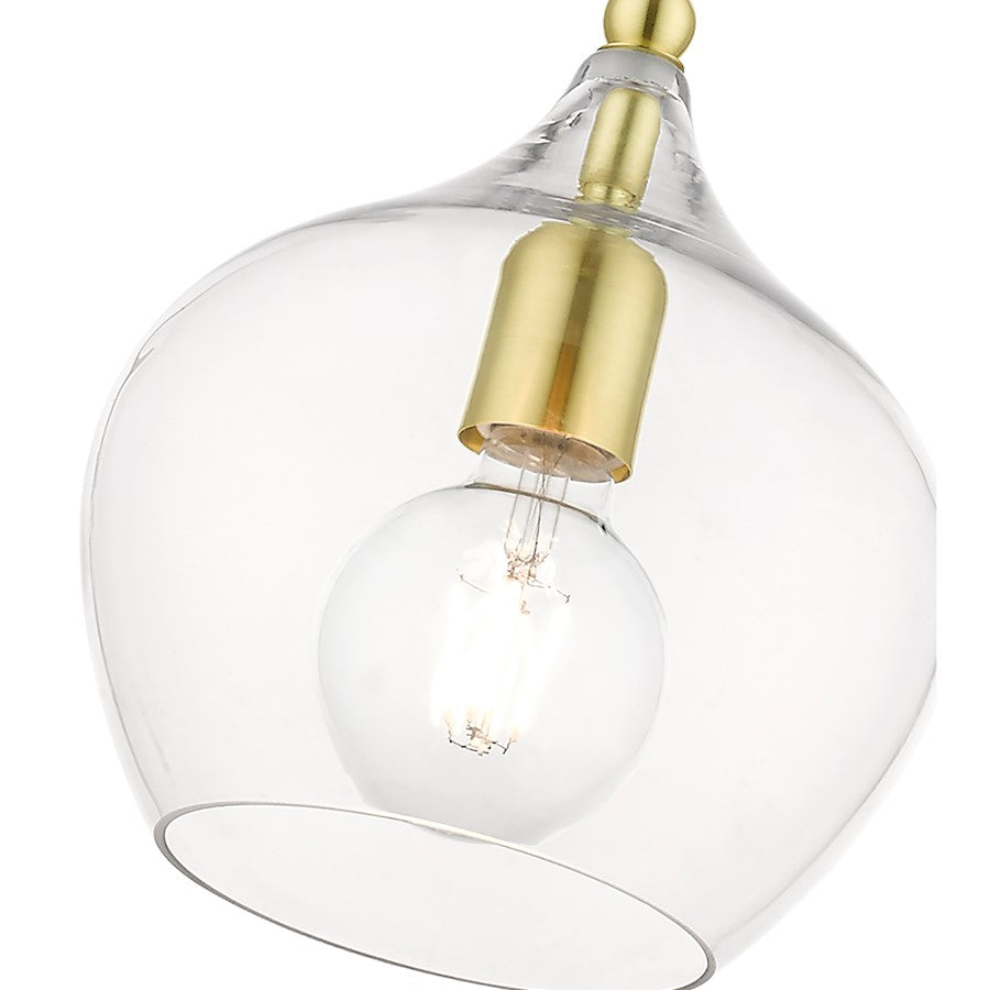 Livex Aldrich 1 Light 15" Pendant, Satin Brass/Polished Brass/Clear