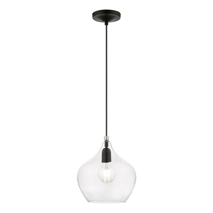 Livex Aldrich 1 Light 17" Pendant, Black/Brushed Nickel Accent/Clear