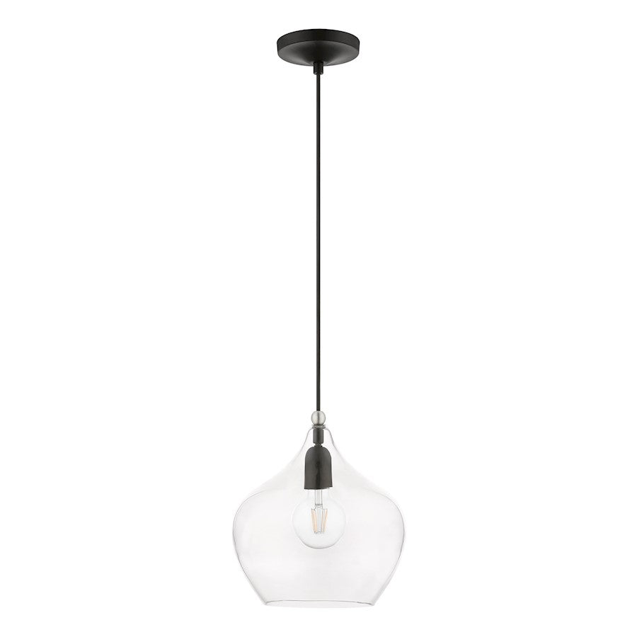 Livex Aldrich 1 Light 17" Pendant, Black/Brushed Nickel Accent/Clear
