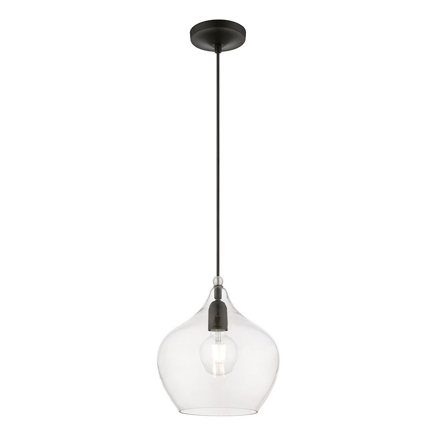 Livex Aldrich 1 Light 17" Pendant, Black/Brushed Nickel Accent/Clear