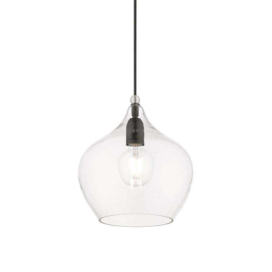 Livex Aldrich 1 Light 17" Pendant, Black/Brushed Nickel Accent/Clear