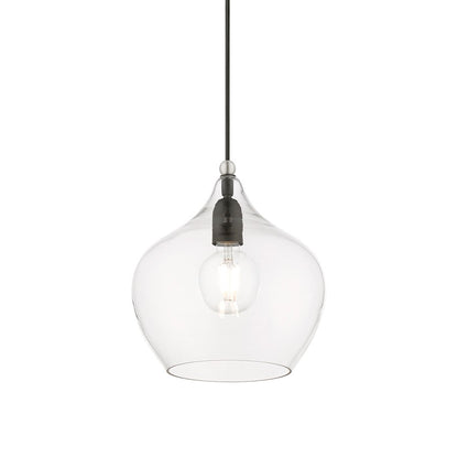 Livex Aldrich 1 Light 17" Pendant, Black/Brushed Nickel Accent/Clear