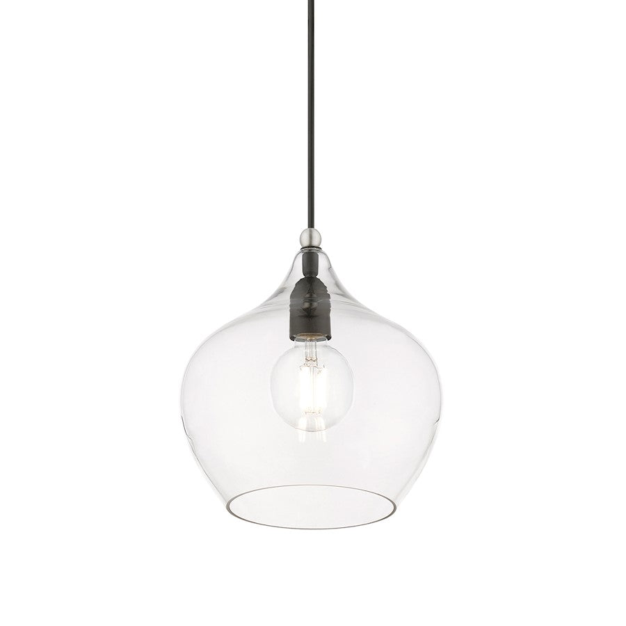 Livex Aldrich 1 Light 17" Pendant, Black/Brushed Nickel Accent/Clear