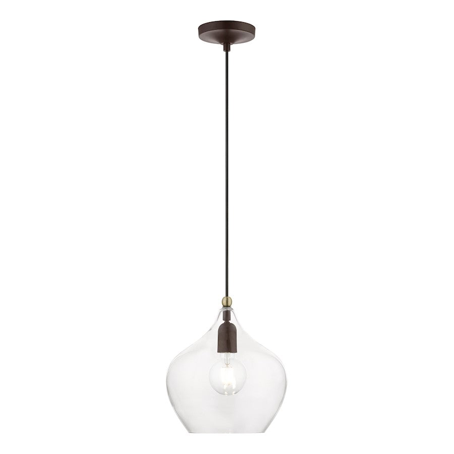 Livex Aldrich 1 Light 17" Pendant, Bronze/Antique Brass Accent/Clear