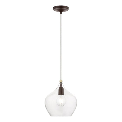 Livex Aldrich 1 Light 17" Pendant, Bronze/Antique Brass Accent/Clear