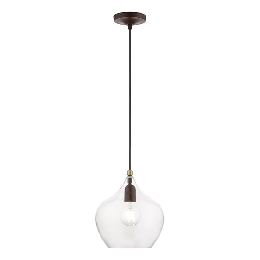 Livex Aldrich 1 Light 17" Pendant, Bronze/Antique Brass Accent/Clear