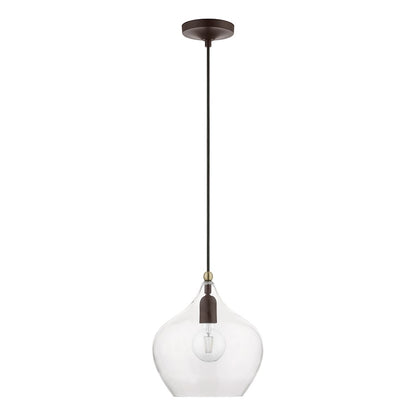 Livex Aldrich 1 Light 17" Pendant, Bronze/Antique Brass Accent/Clear