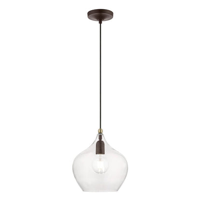Livex Aldrich 1 Light 17" Pendant, Bronze/Antique Brass Accent/Clear
