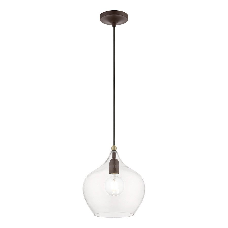 Livex Aldrich 1 Light 17" Pendant, Bronze/Antique Brass Accent/Clear