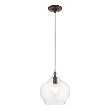Livex Aldrich 1 Light 17" Pendant, Bronze/Antique Brass Accent/Clear