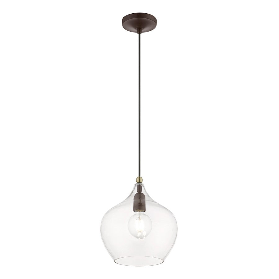 Livex Aldrich 1 Light 17" Pendant, Bronze/Antique Brass Accent/Clear