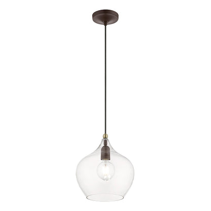 Livex Aldrich 1 Light 17" Pendant, Bronze/Antique Brass Accent/Clear