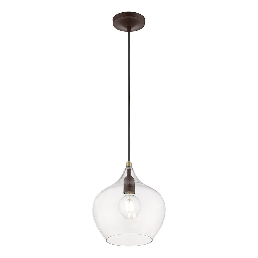 Livex Aldrich 1 Light 17" Pendant, Bronze/Antique Brass Accent/Clear