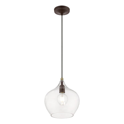 Livex Aldrich 1 Light 17" Pendant, Bronze/Antique Brass Accent/Clear