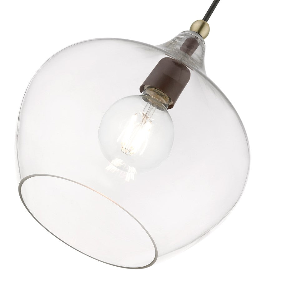 Livex Aldrich 1 Light 17" Pendant, Bronze/Antique Brass Accent/Clear