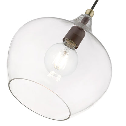 Livex Aldrich 1 Light 17" Pendant, Bronze/Antique Brass Accent/Clear