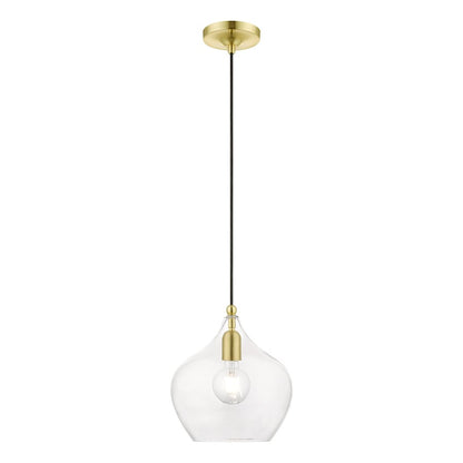 Livex Aldrich 1 Light 17" Pendant, Satin Brass/Polished Brass/Clear