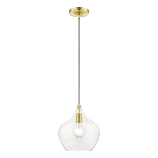 Livex Aldrich 1 Light 17" Pendant, Satin Brass/Polished Brass/Clear