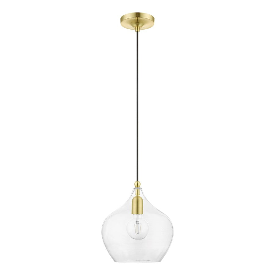 Livex Aldrich 1 Light 17" Pendant, Satin Brass/Polished Brass/Clear