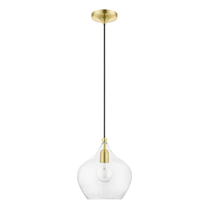 Livex Aldrich 1 Light 17" Pendant, Satin Brass/Polished Brass/Clear