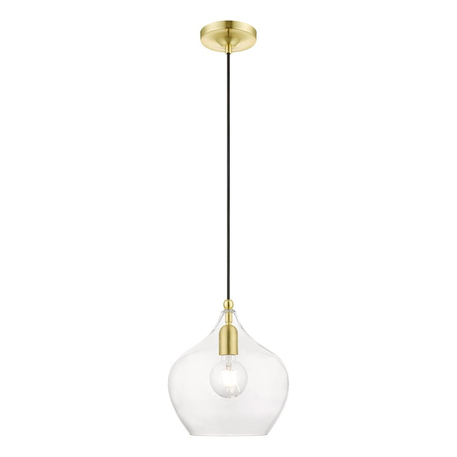 Livex Aldrich 1 Light 17" Pendant, Satin Brass/Polished Brass/Clear