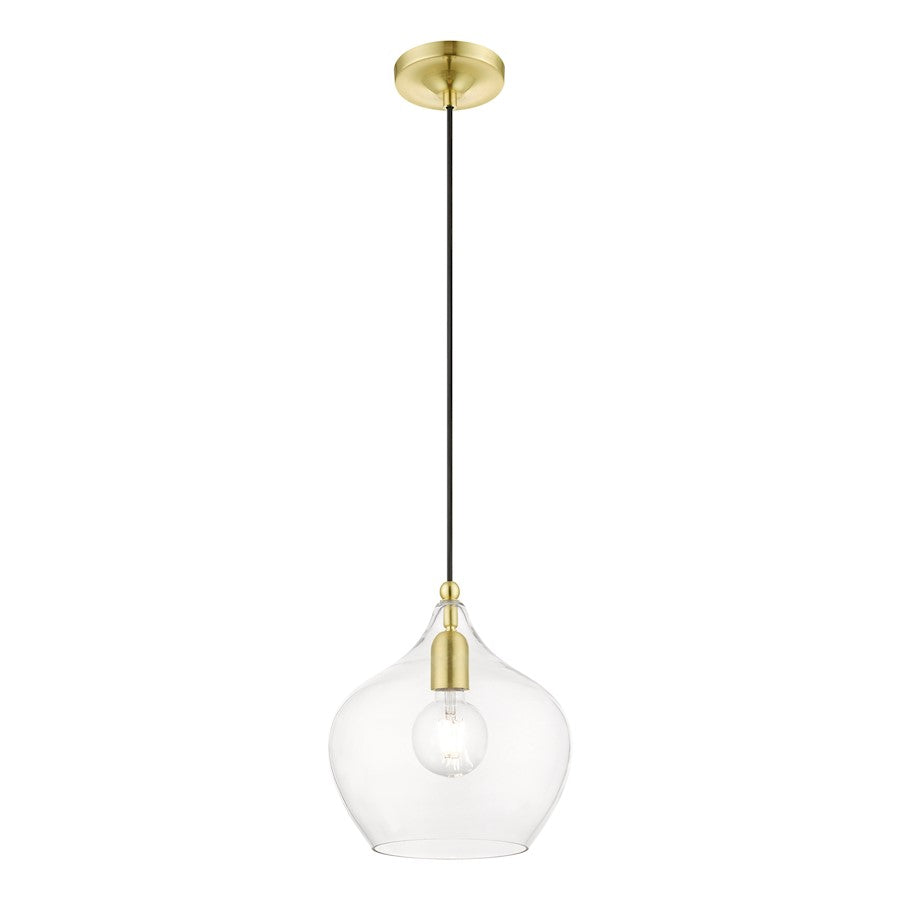 Livex Aldrich 1 Light 17" Pendant, Satin Brass/Polished Brass/Clear