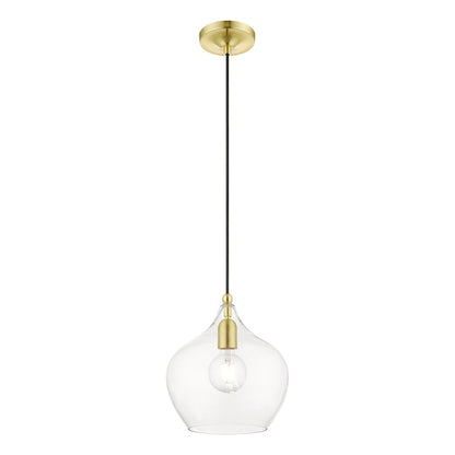 Livex Aldrich 1 Light 17" Pendant, Satin Brass/Polished Brass/Clear