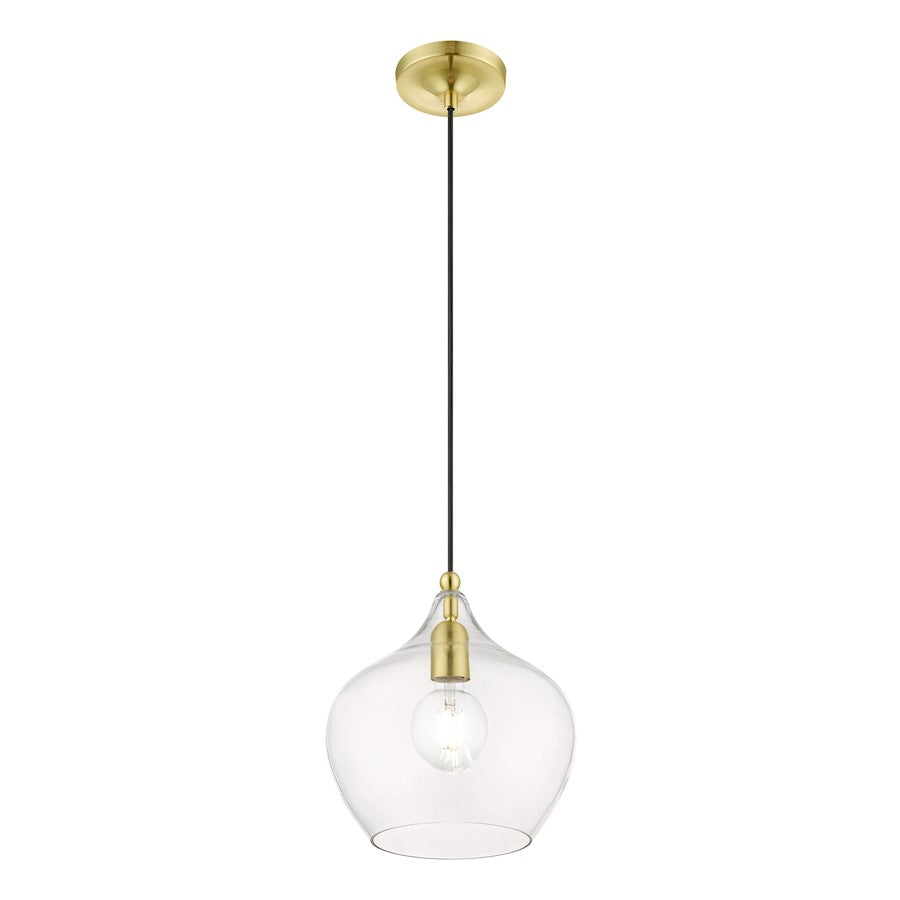Livex Aldrich 1 Light 17" Pendant, Satin Brass/Polished Brass/Clear