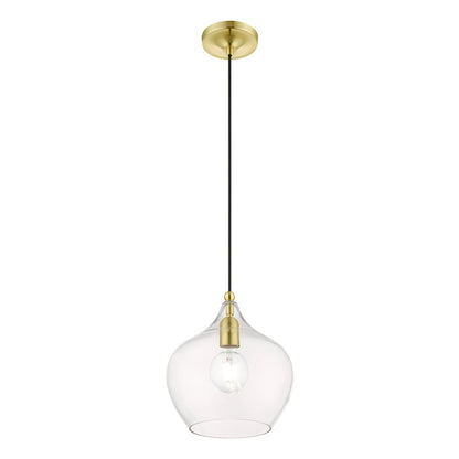 Livex Aldrich 1 Light 17" Pendant, Satin Brass/Polished Brass/Clear