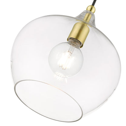 Livex Aldrich 1 Light 17" Pendant, Satin Brass/Polished Brass/Clear