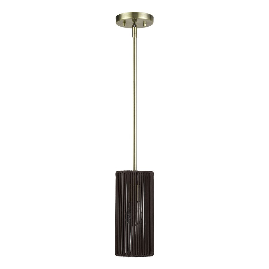 Livex Acordia 1Lt Mini Pendant, Brass/Dark Chocolate Polyester Rope