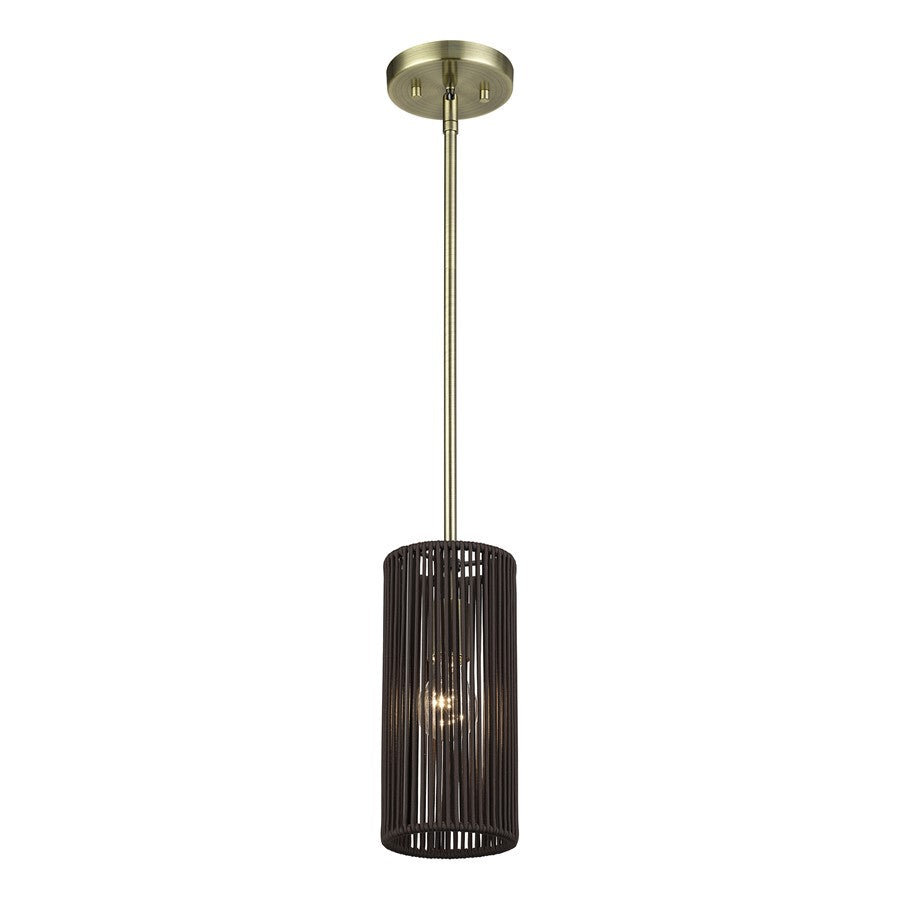 Livex Acordia 1Lt Mini Pendant, Brass/Dark Chocolate Polyester Rope
