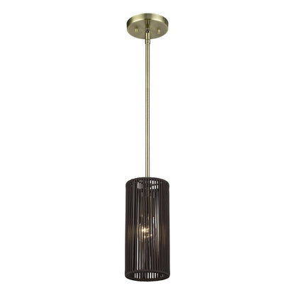 Livex Acordia 1Lt Mini Pendant, Brass/Dark Chocolate Polyester Rope