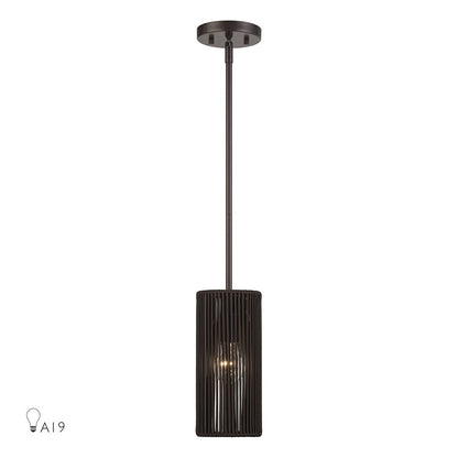 Livex Acordia 1Lt Mini Pendant, Bronze/Dark Chocolate Polyester Rope - 49121-92