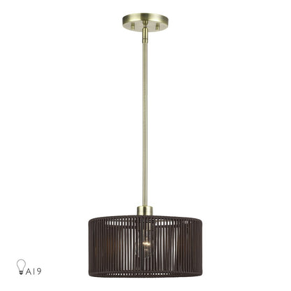 Livex Acordia 1Lt Pendant, Brass/Dark Chocolate Color Polyester Rope - 49122-01