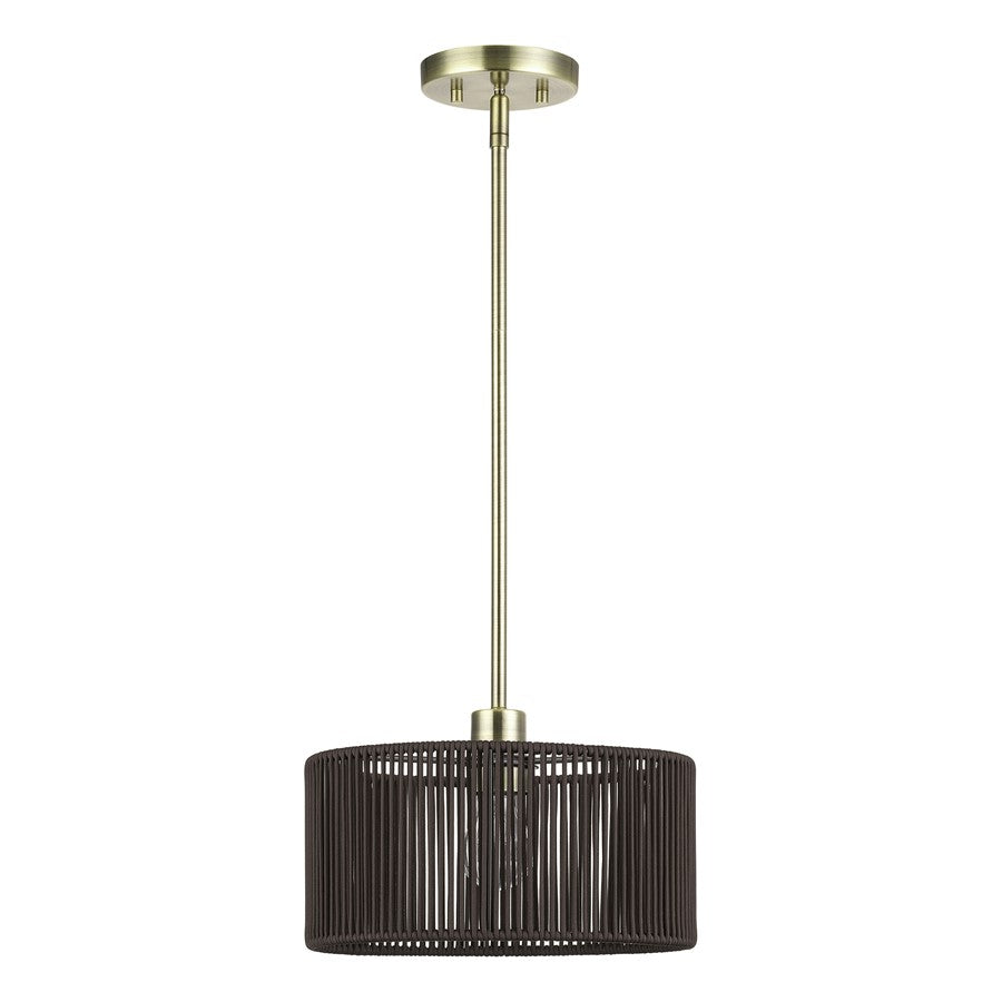 Livex Acordia 1Lt Pendant, Brass/Dark Chocolate Color Polyester Rope