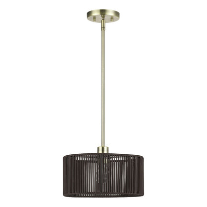 Livex Acordia 1Lt Pendant, Brass/Dark Chocolate Color Polyester Rope