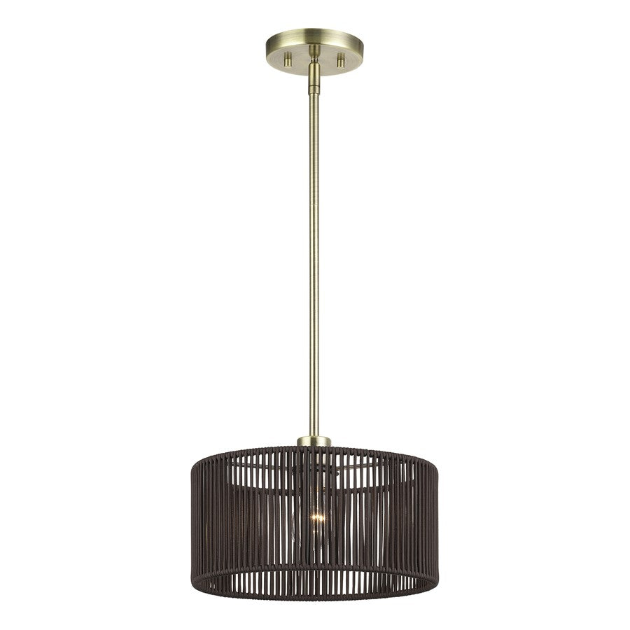 Livex Acordia 1Lt Pendant, Brass/Dark Chocolate Color Polyester Rope